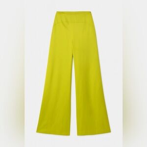 Tanya Taylor lime satin wide leg trouser pants